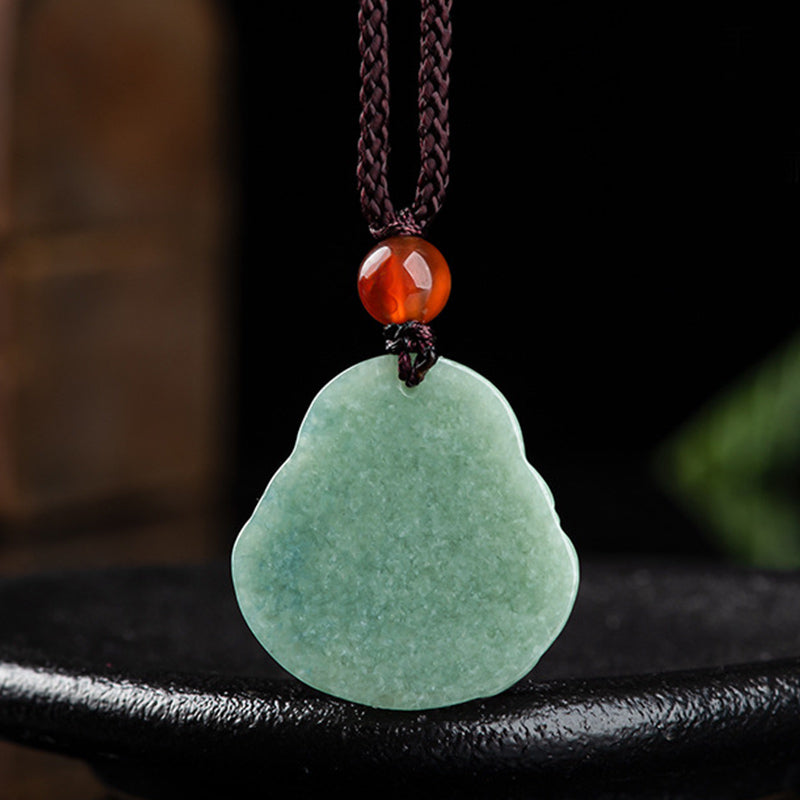 Nimara Ritual Laughing Buddha Cyan Jade Success Necklace String Pendant