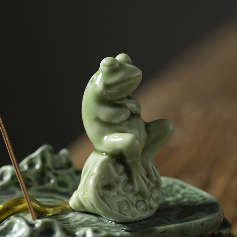 Nimara Ritual Leaf Meditation Frog Pattern Healing Ceramic Incense Burner Decoration