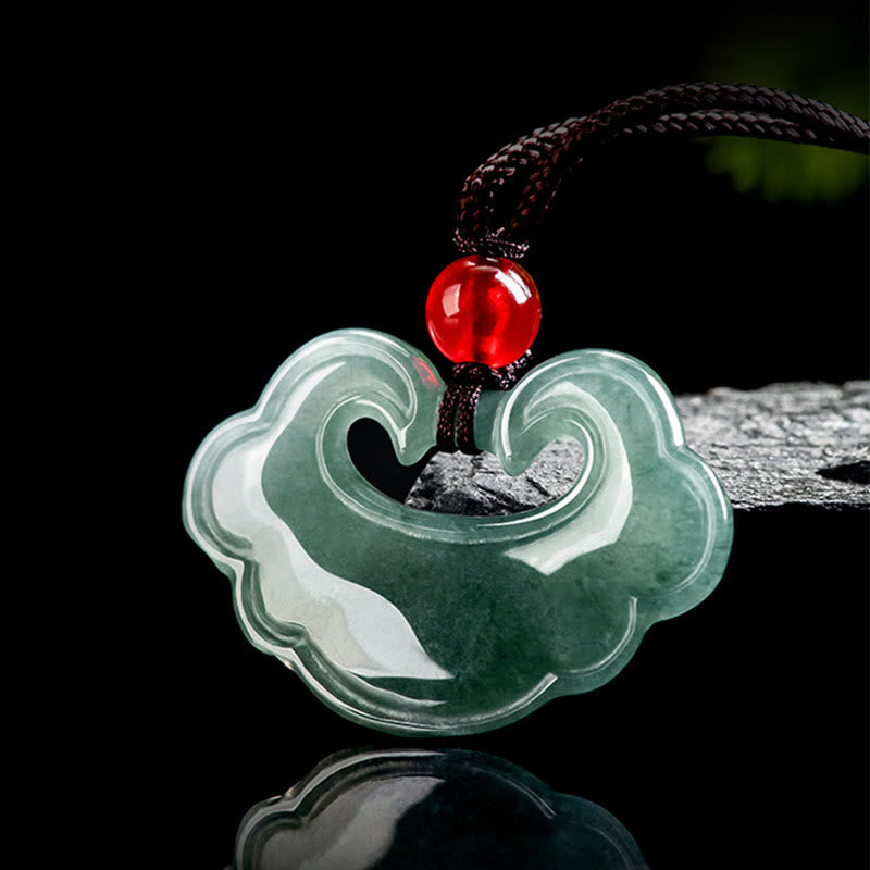 Nimara Ritual Natural Green Jade Chinese Lock Charm Luck Necklace Pendant