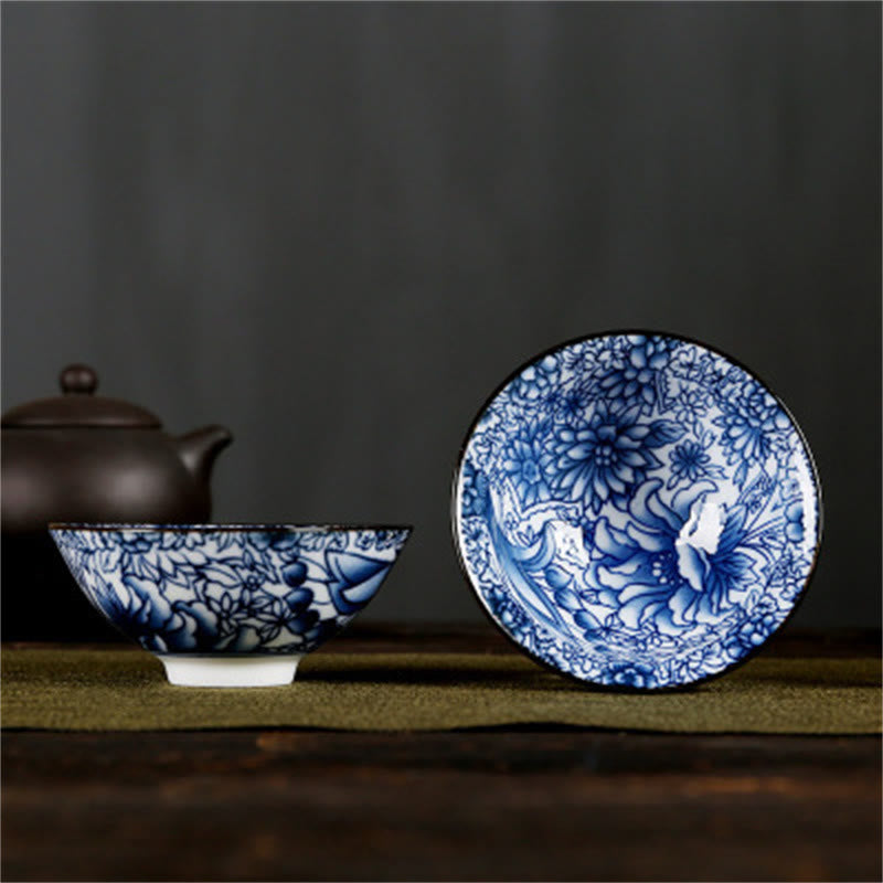 Nimara Ritual Flowers Fu Character Mountains Lotus Cherry Blossoms Ceramic Teacup Kung Fu Tea Cup