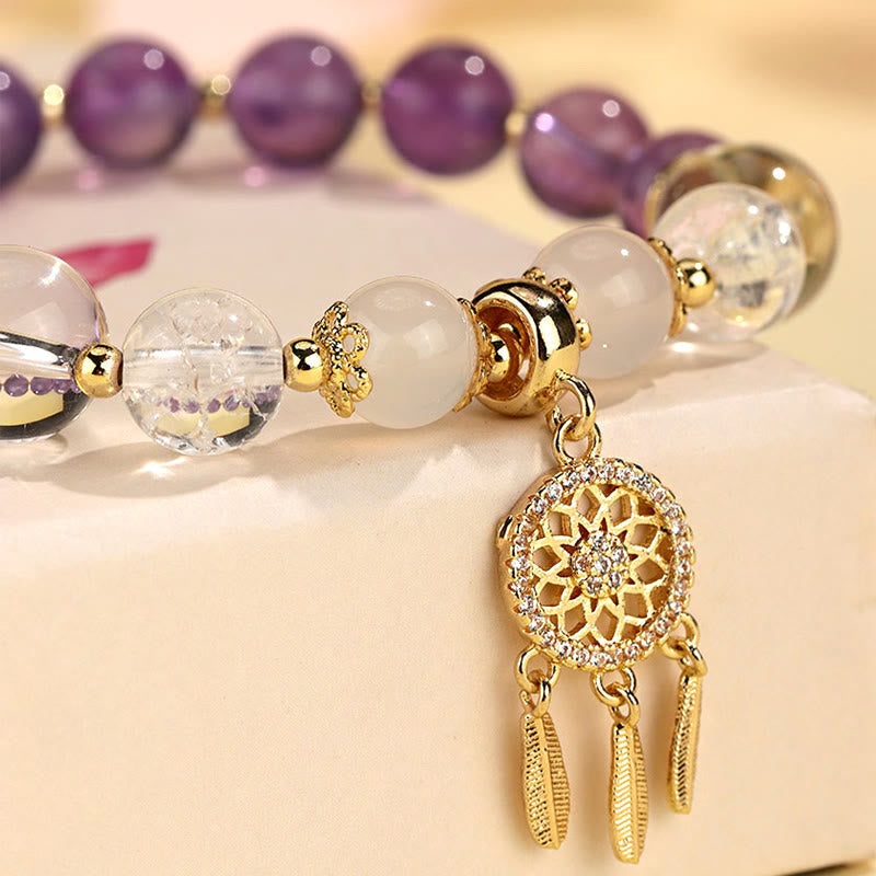 Nimara Ritual Green Strawberry Quartz Amethyst Crystal Dreamcatcher Healing Bracelet