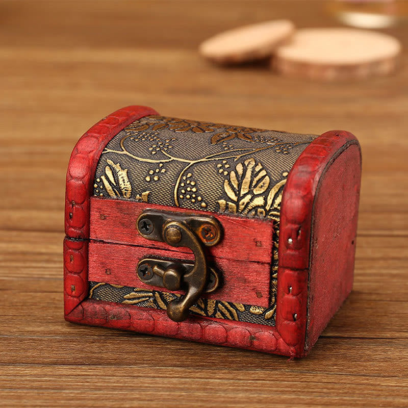 Nimara Ritual Retro Small Wood Jewelry Box Lotus Golden Grape Copper Coin Daffodil Grass Flower Jewelry Storage Box