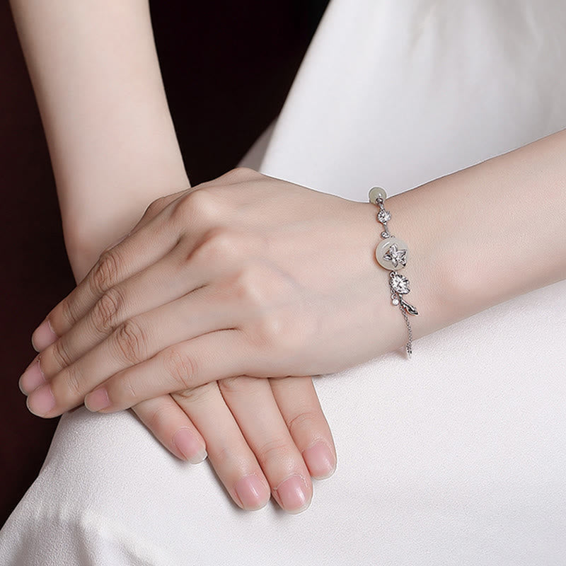 Nimara Ritual 925 Sterling Silver Hetian Jade Peace Buckle Lotus Luck Chain Bracelet