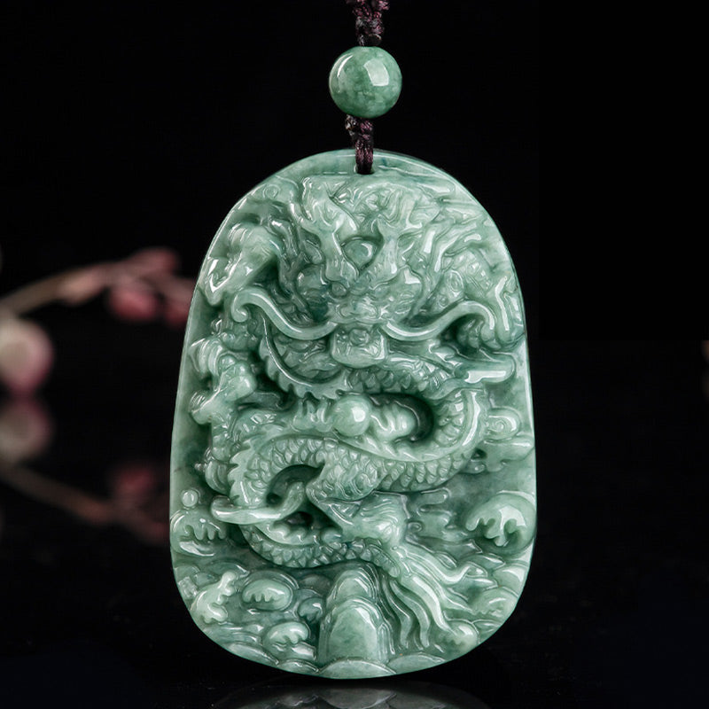 Nimara Ritual Chinese Zodiac Dragon Jade Prosperity Necklace Bead String Pendant