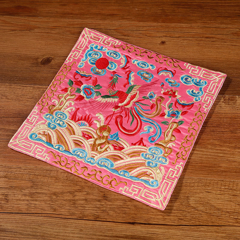 Nimara Ritual Crane Phoenix Dragon Kirin Embroidered Cup Mat Pad Tea Cup Coaster Square Kung Fu Tea Mat