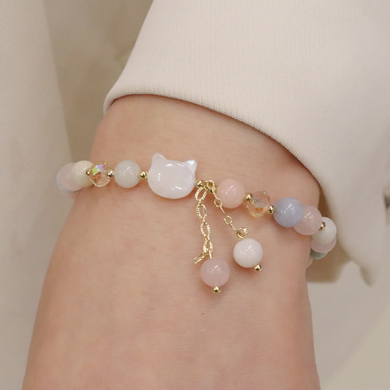 Nimara Ritual Natural Strawberry Quartz Morganite Tridacna Stone Cat Love Bracelet