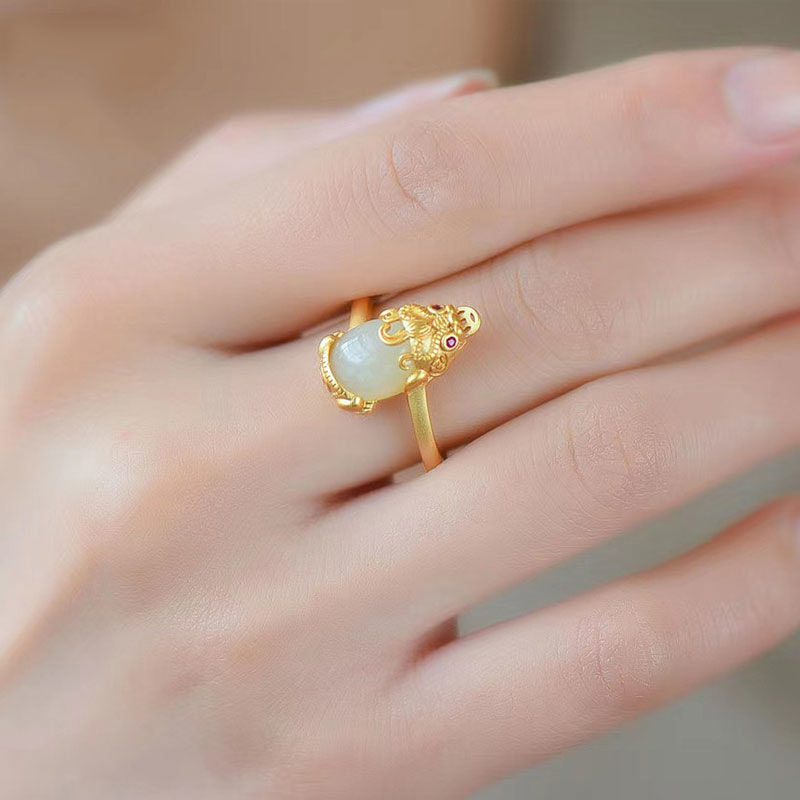 Nimara Ritual 18k Gold-plated Pixiu Jade Wealth Ring