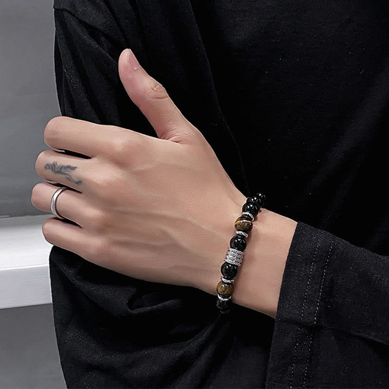 Nimara Ritual Natural Black Obsidian Tiger Eye Strength Fulfillment Bracelet