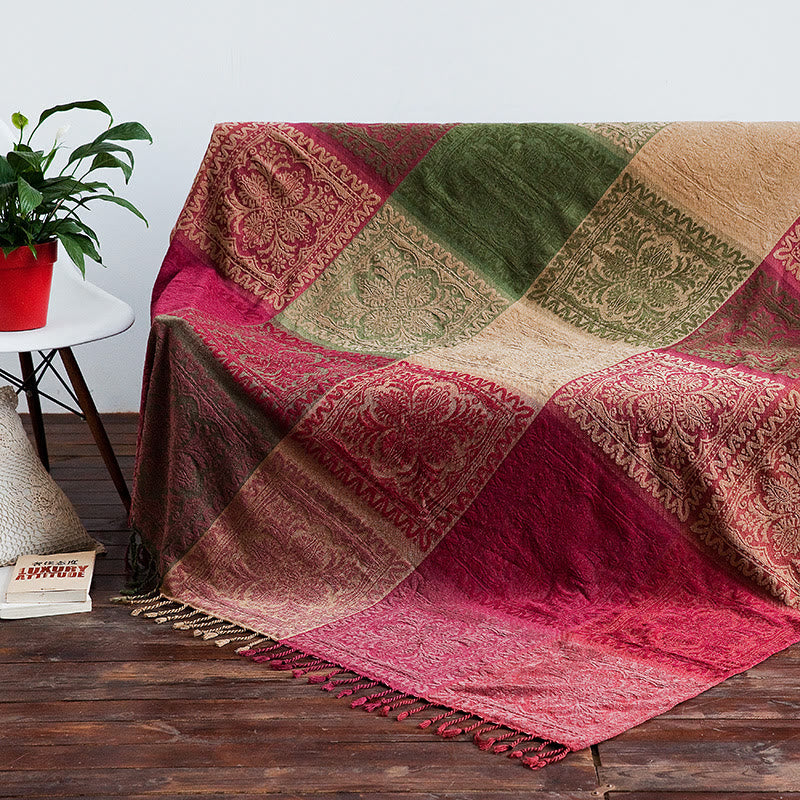 Nimara Ritual Tibetan Multicolored Flower Pattern Hand-Dyed Blanket