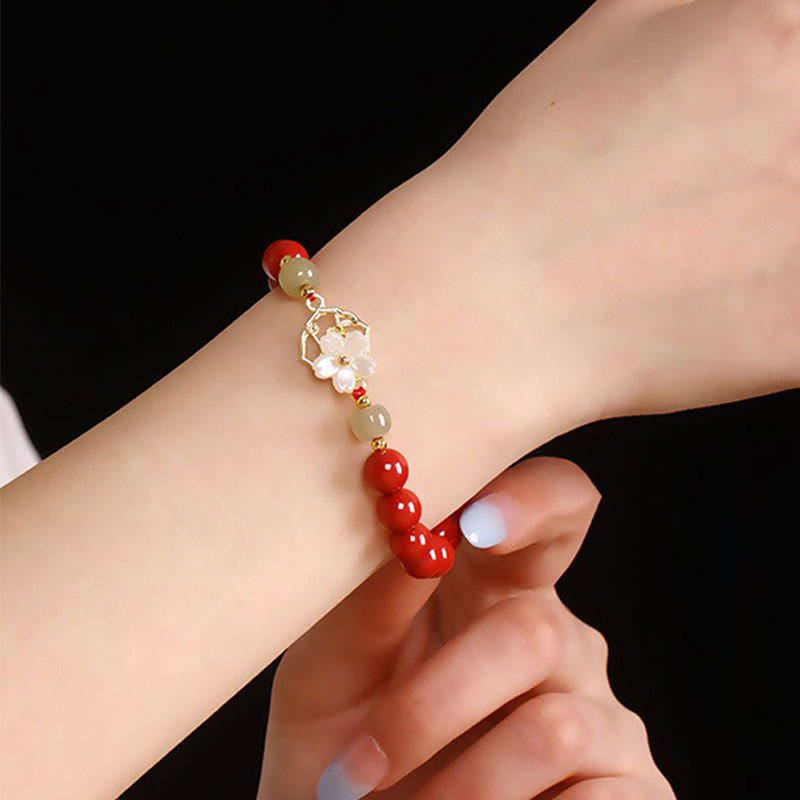 Nimara Ritual Natural Cinnabar Jade Beaded Tridacna Stone Flower Blessing Bracelet