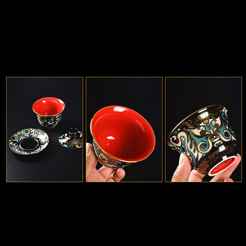 Nimara Ritual Peking Opera Mask Pattern Ceramic Gaiwan Sancai Teacup Kung Fu Tea Cup And Saucer With Lid Teapot