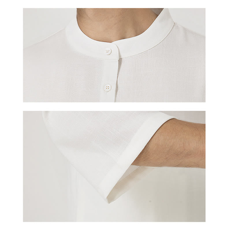 Nimara Ritual 2Pcs Buttons Men's Three Quarter Sleeve Shirt Top Pants Meditation Zen Tai Chi Cotton Linen Clothing Set