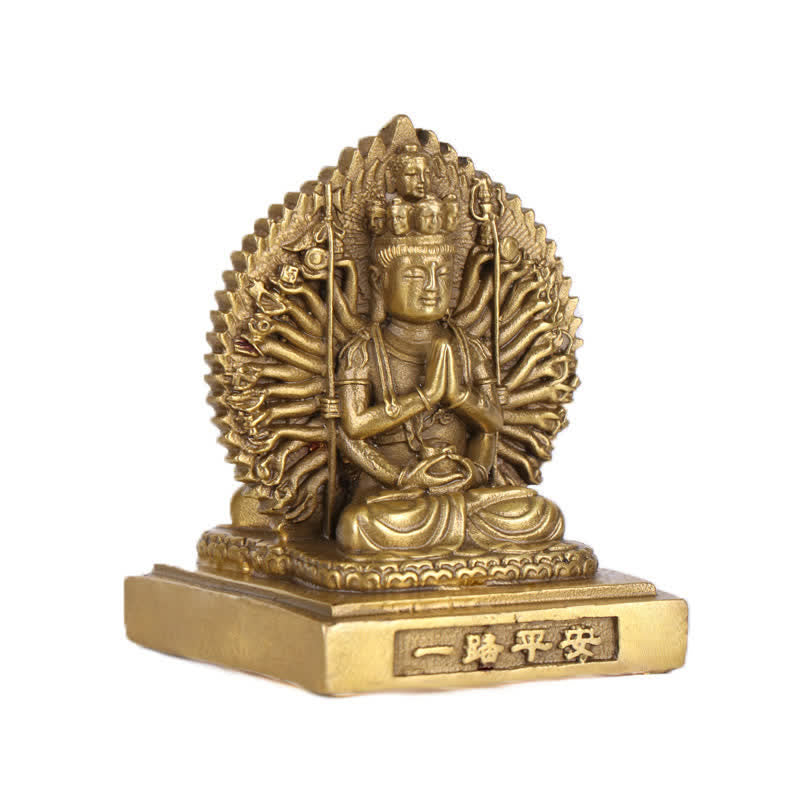 Nimara Ritual Chenrezig Thousand-handed Avalokitesvara Figurine Double-sided Kuan Yin Bodhisattva Protection Solid Copper Statue Decoration