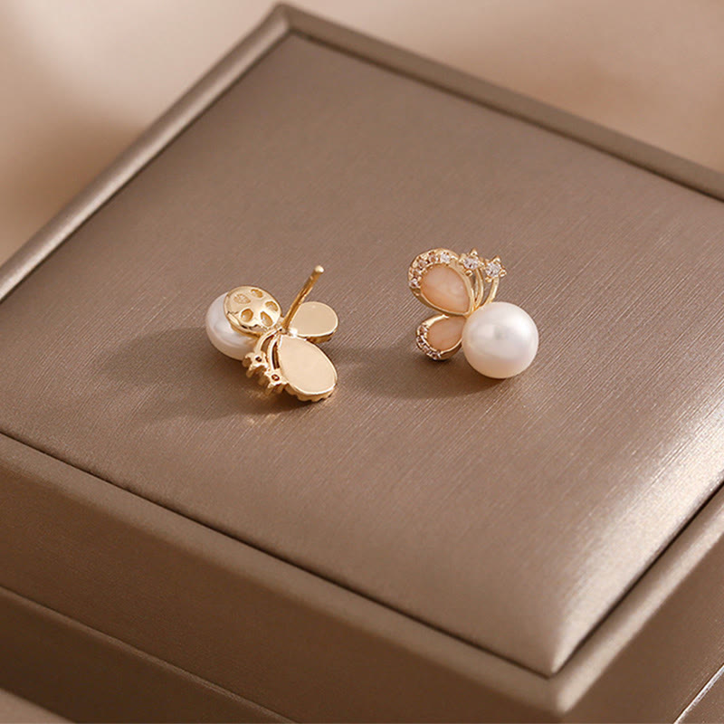 Nimara Ritual 18k Gold Plated Pearl Butterfly Love Freedom Stud Earrings