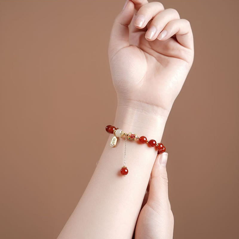 Nimara Ritual Natural Red Agate Hetian Jade Fu Character Confidence Charm Bracelet