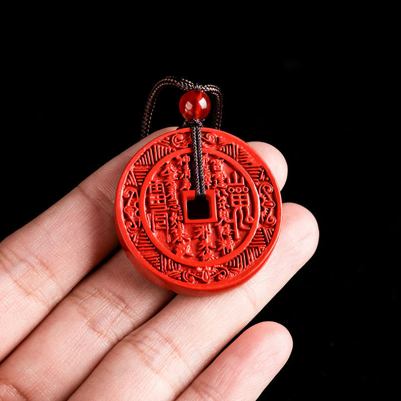 Nimara Ritual Natural Cinnabar Mountain Ghosts Spend Money Bagua Design Blessing Necklace Pendant