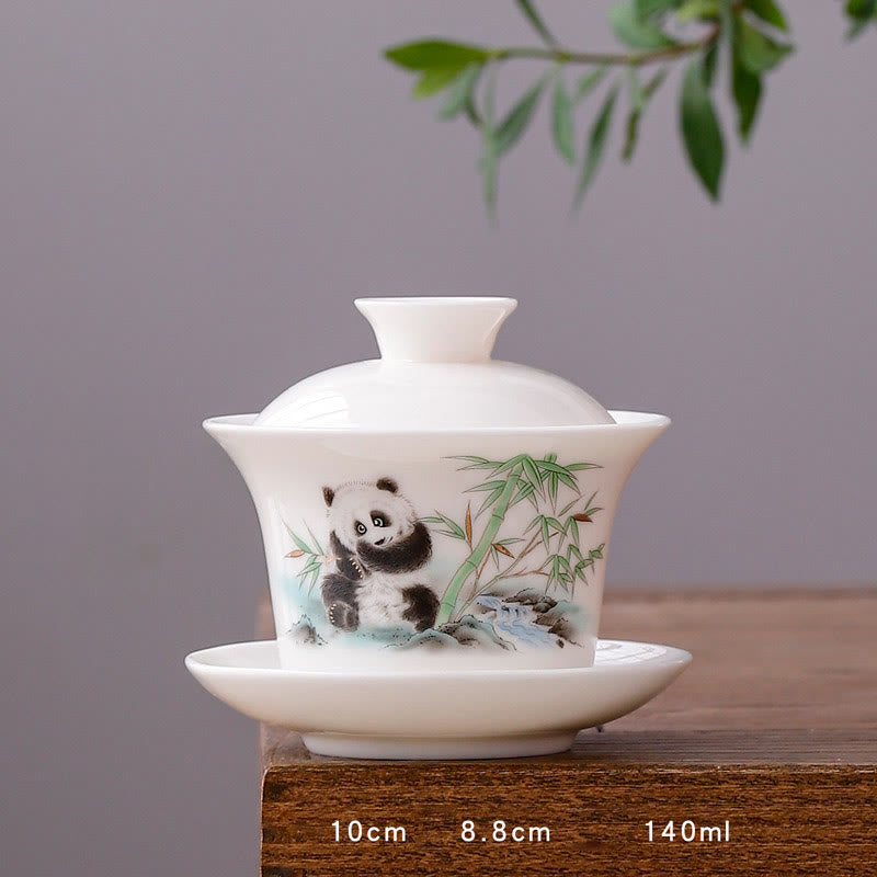 Nimara Ritual White Porcelain Mountain Landscape Countryside Ceramic Gaiwan Teacup Kung Fu Tea Cup And Saucer With Lid