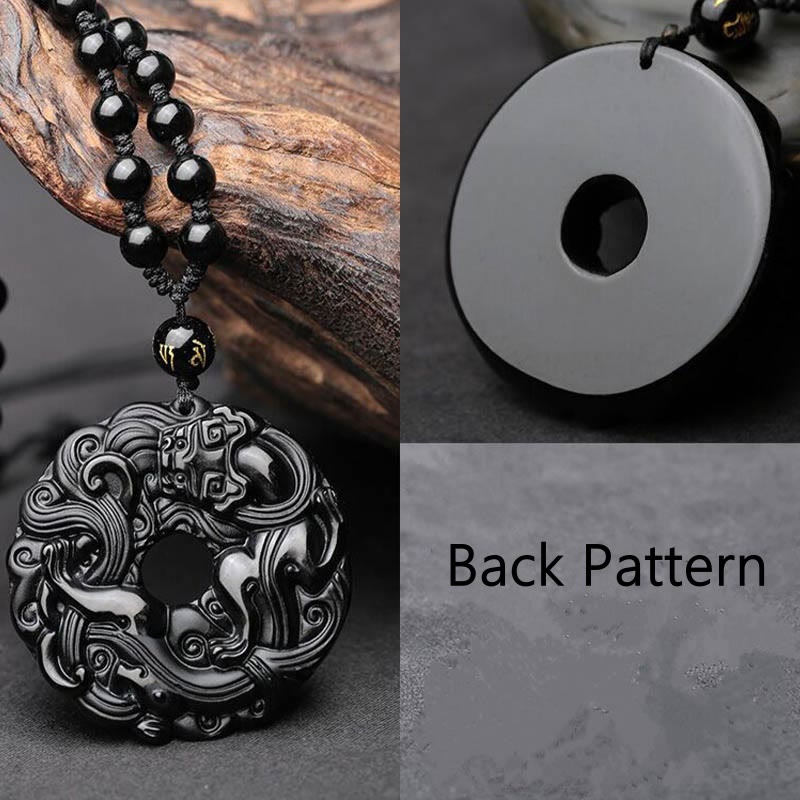 Nimara Ritual Natural Black Obsidian Peace Buckle Pixiu Purification Necklace Pendant