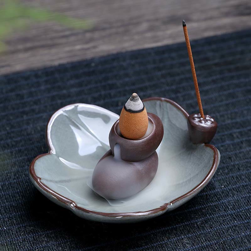 Nimara Ritual Lotus Plum Blossom Square Ceramic Spiritual Backflow Incense Burner