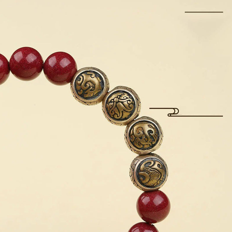Nimara Ritual 925 Sterling Silver Natural Cinnabar Four Beasts Blessing Bracelet