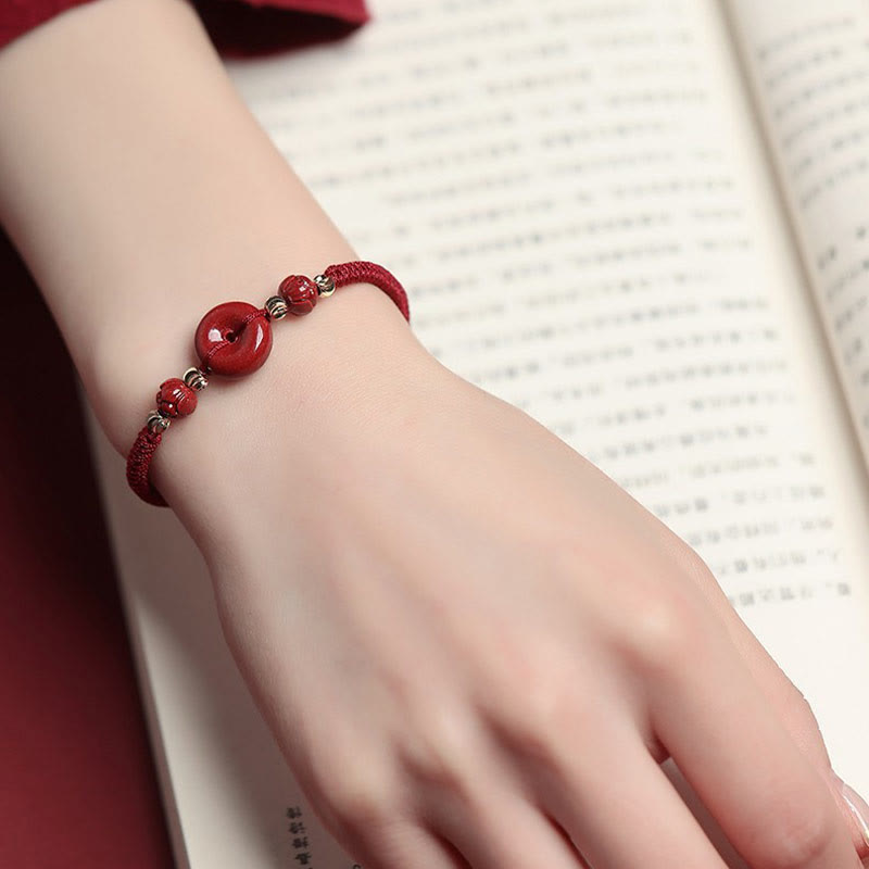 Nimara Ritual Handmade Lotus Cinnabar Peace Buckle Blessing Braid Bracelet