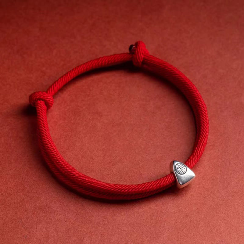 Nimara Ritual 925 Sterling Silver Fu Character Blessing Handmade Braided Bracelet