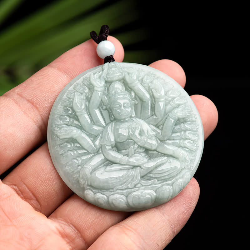 Nimara Ritual Thousand-Hand Kwan Yin Avalokitesvara Jade Blessing String Necklace Pendant