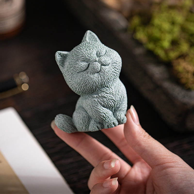 Nimara Ritual Small Cat Home Tea Pet Figurine Desk Decoration
