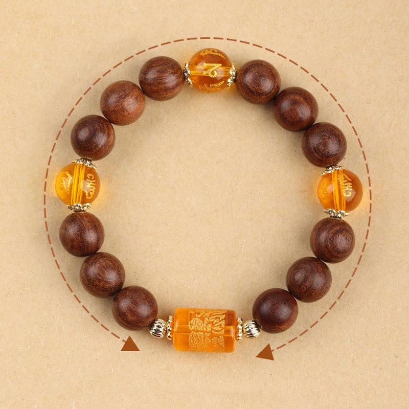 Nimara Ritual Natural Phoebe Zhennan Wood Om Mani Padme Hum God Of Wealth Crystal Protection Bracelet