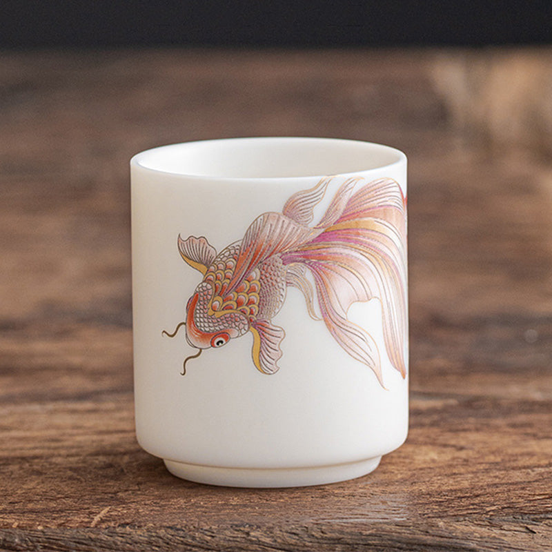 Nimara Ritual Koi Fish White Porcelain Ceramic Teacup Kung Fu Tea Cup
