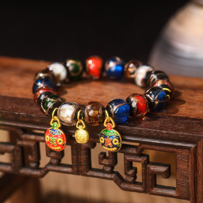 Nimara Ritual Five Elements Gold Swallowing Beast Family Charm Liuli Glass Bead Luck Bracelet