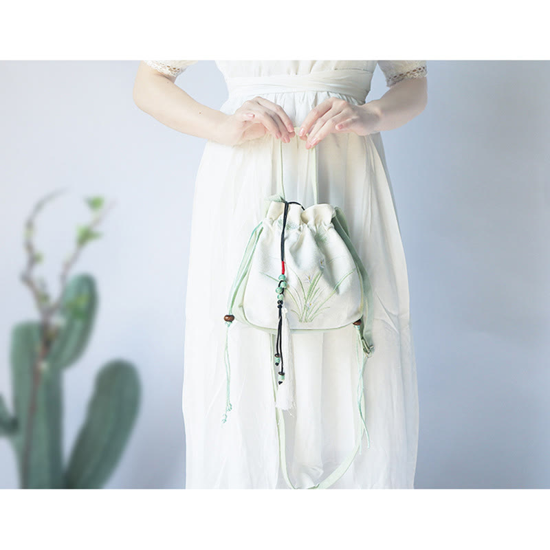 Nimara Ritual Handmade Embroidered Flowers Canvas Tote Shoulder Bag Handbag