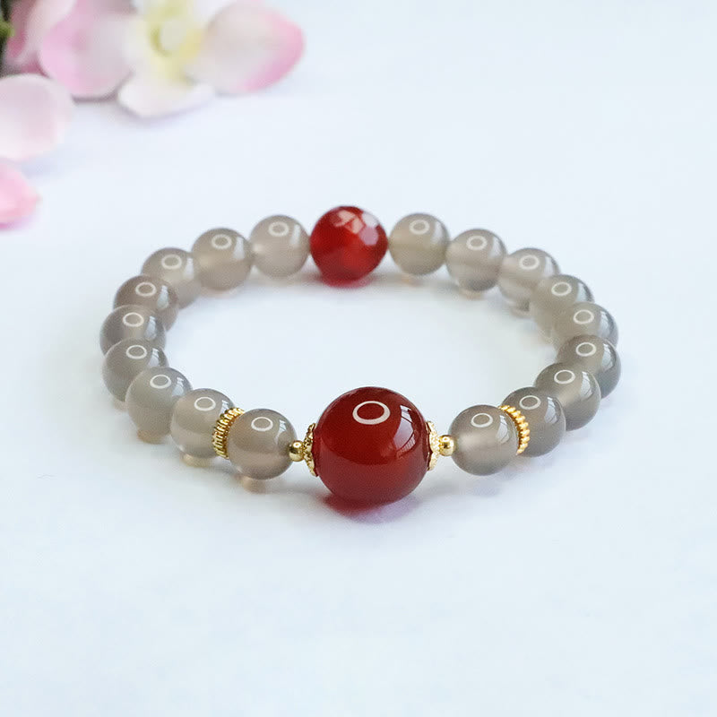 Nimara Ritual Natural Gray Chalcedony Red Agate Harmony Bracelet