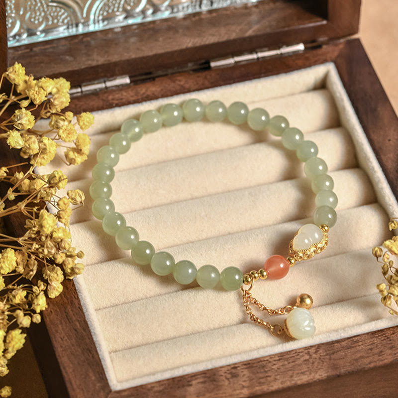 Nimara Ritual 925 Sterling Silver Hetian Jade Gourd Lotus Abundance Luck Bracelet