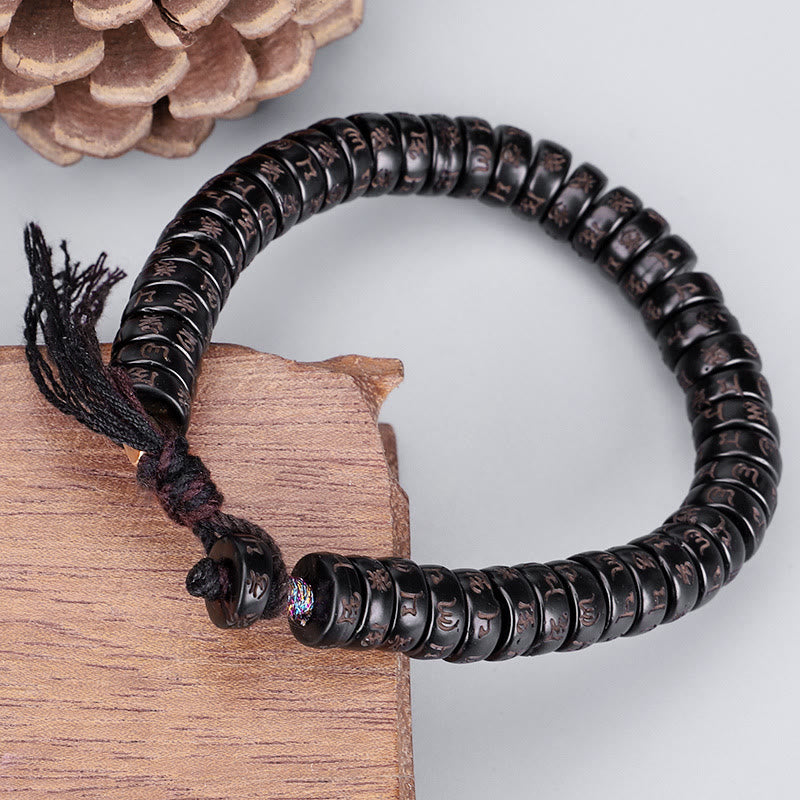 Nimara Ritual Tibetan Coconut Shell Beads Engraved Om Mani Padme Hum Mantra Positive String Bracelet