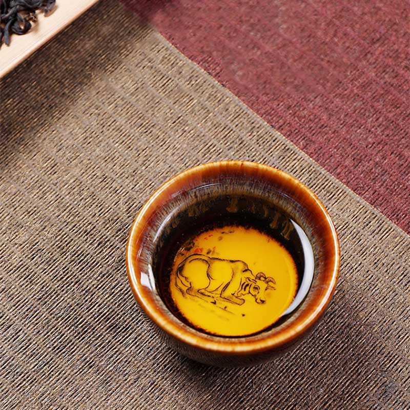 Nimara Ritual 12 Chinese Zodiac Pattern Ceramic Teacup Kung Fu Jian Chinese Zhan Tea Cup 73ml