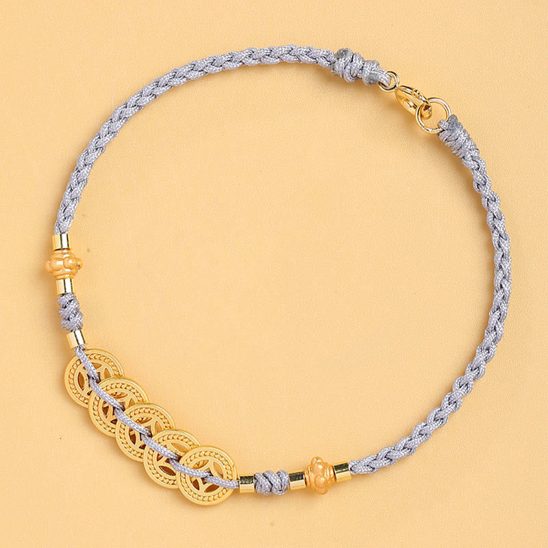 Nimara Ritual Copper Coin Fortune Tree Pearl Luck Blue Rope Braided Bracelet