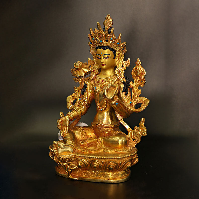 Nimara Ritual Bodhisattva Tara Chenrezig Four-armed Avalokitesvara Protection Copper Gold Plated Statue Decoration