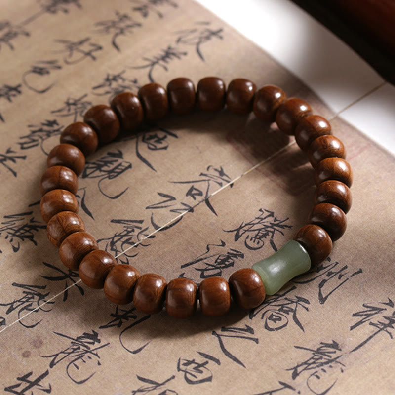 Nimara Ritual Natural Abelia Biflora Wood Hetian Jade Bamboo Bead Warding Off Evil Spirits Bracelet