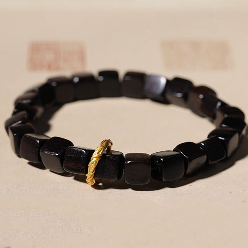 Nimara Ritual Tibetan Ebony Wood Square Beads Peace Calm Bracelet