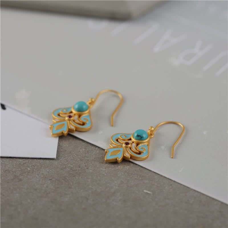 Nimara Ritual Copper Enamel Turquoise Positive Drop Earrings