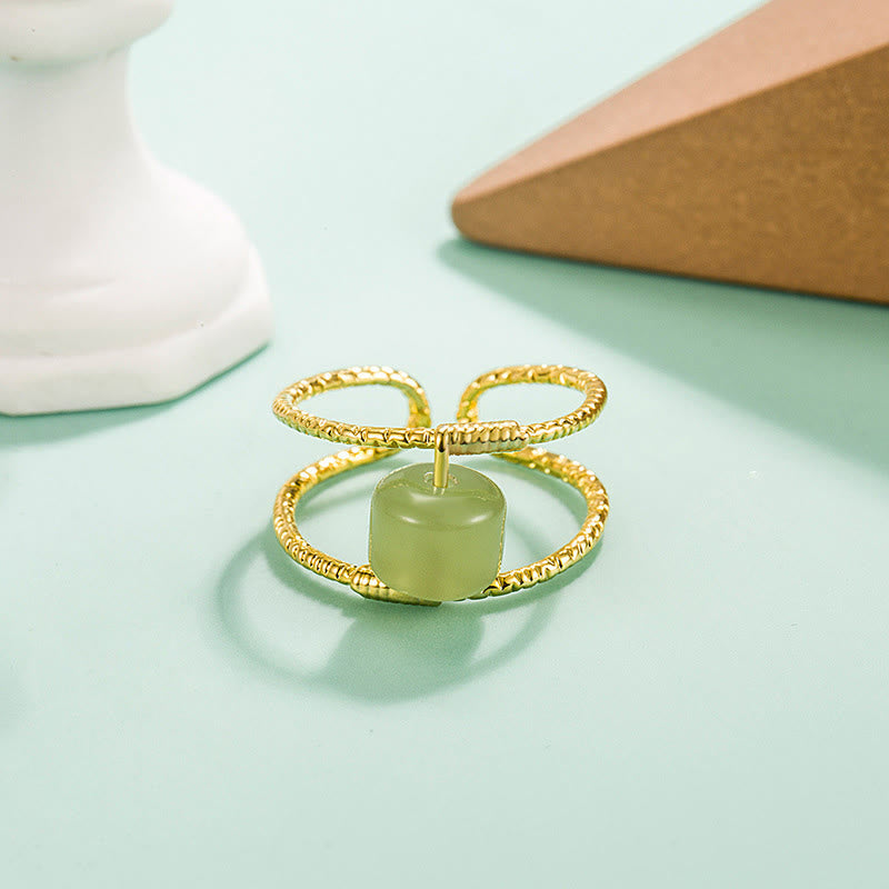 Nimara Ritual Round Jade Pearl Bead Double Layer Copper Luck Adjustable Ring