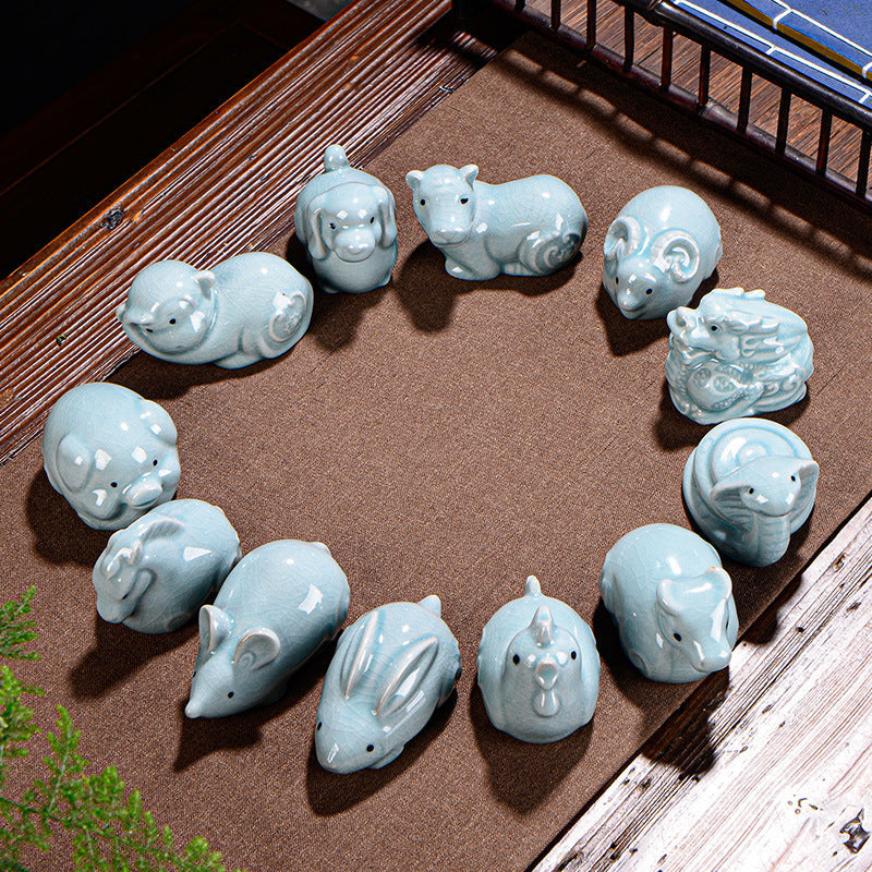 Nimara Ritual Chinese Zodiac Wealth Ceramic Tea Pet Home Figurine Decoration