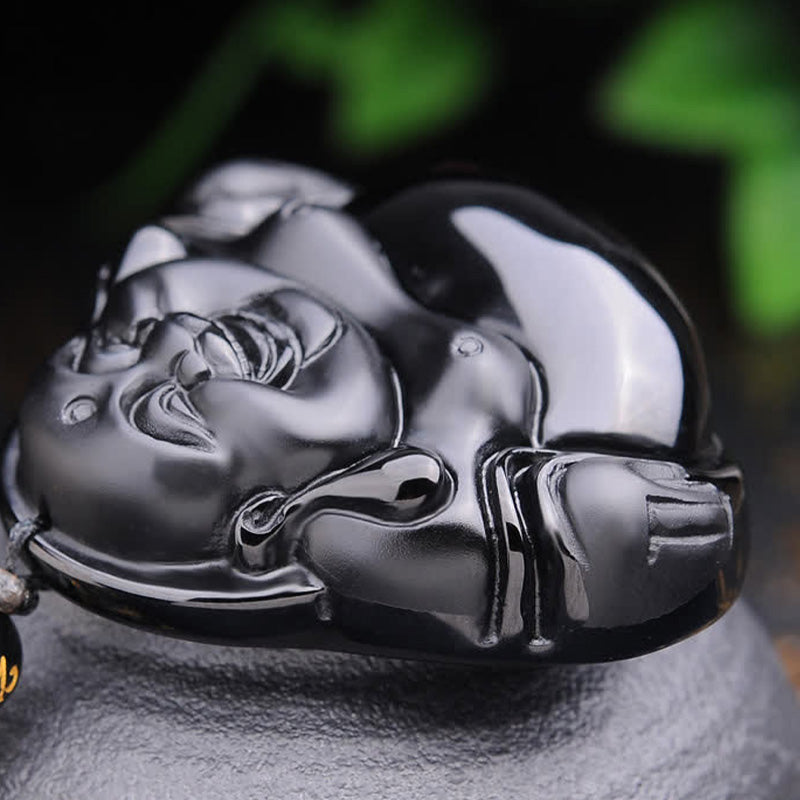 Nimara Ritual Laughing Buddha Black Obsidian Transformation Pendant Necklace