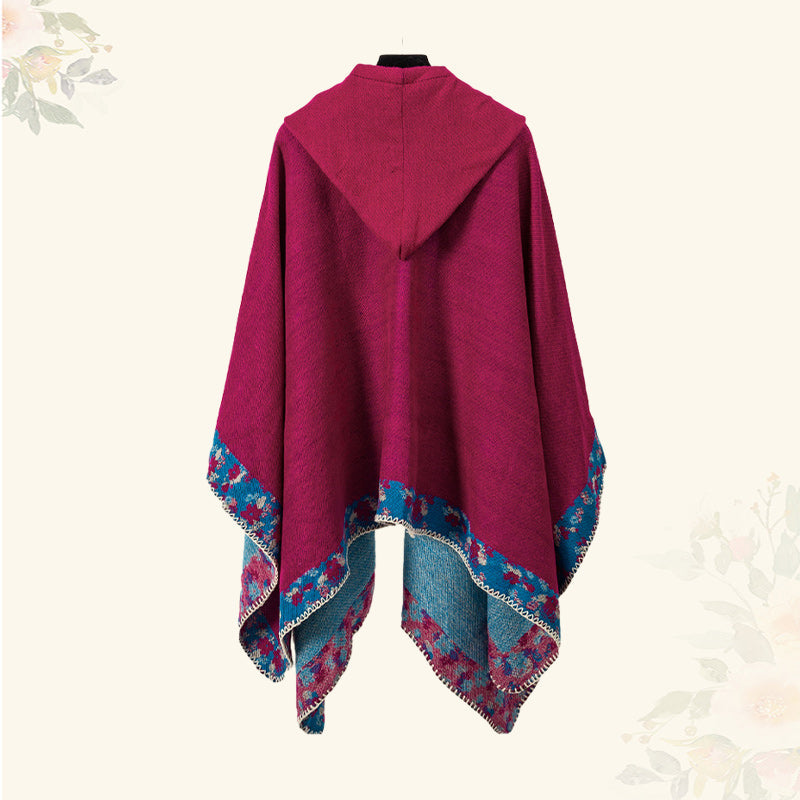 Nimara Ritual Tibetan Shawl Border Small Floral Flower Hooded Cloak Winter Cozy Travel Scarf Wrap