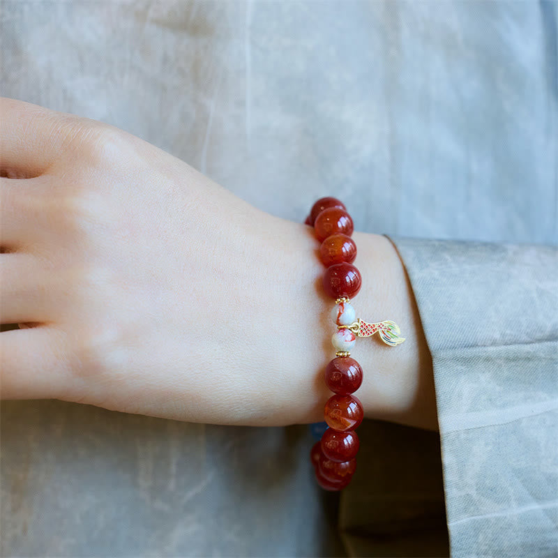 Nimara Ritual Natural Red Agate Peace Talisman Fu Character Dragon Tail Confidence Charm Bracelet