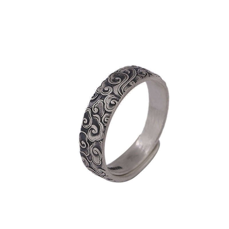 Nimara Ritual 999 Sterling Silver Lotus Flower Plum Blossom Auspicious Clouds Engraved Enlightenment Ring