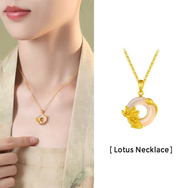 Nimara Ritual Natural White Chalcedony Peace Buckle Lotus Pendant S925 Sterling Silver Necklace