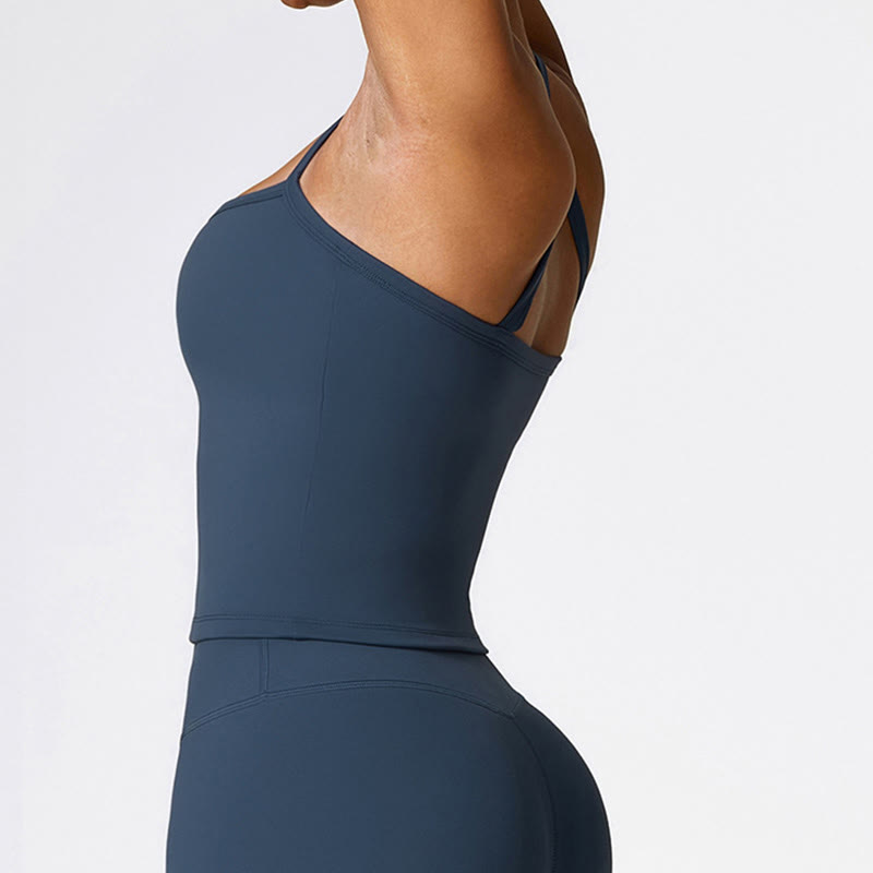Nimara Ritual Solid Color Crop Tank Top High Waist Shorts Sports Fitness Gym Yoga Outfits