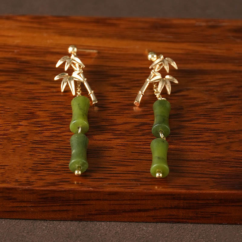 Nimara Ritual 925 Sterling Silver Posts Copper Plated Gold Natural Peridot Bamboo Leaf Drop Earrings